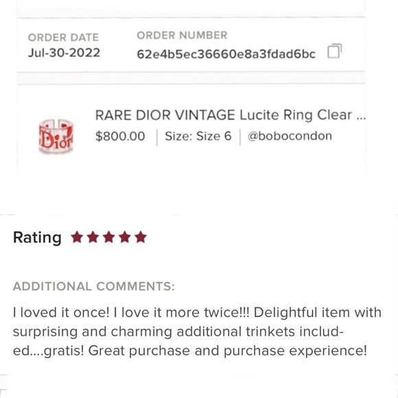 DIOR Lucite Ring Clear Red Hearts Acrylic w Tag & Pouch New Girly - Picture 10 of 12